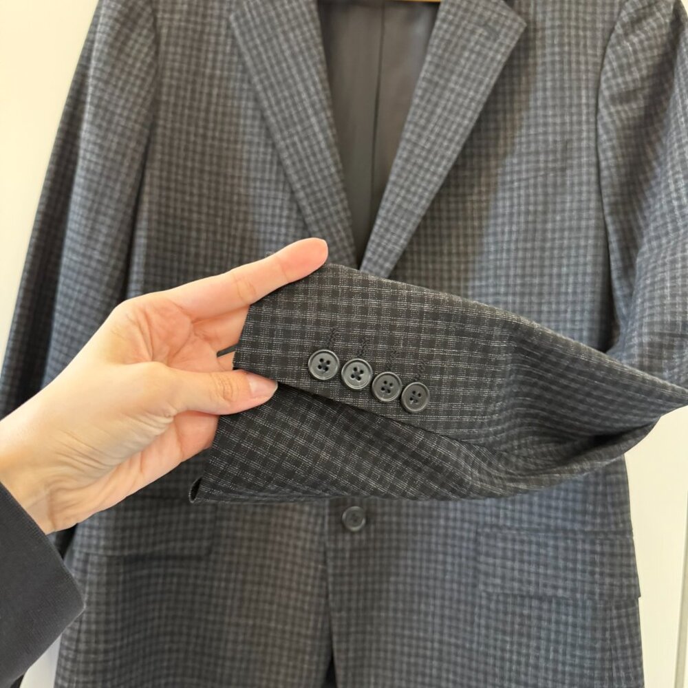 Theory Grey Suit Set In Charcoal Check Wool-Cotton - image 2